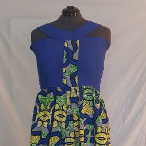 BLUE AND AFRICAN PRINT LONG DRESS